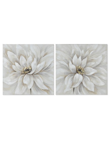 Cuadro lienzo flor plata