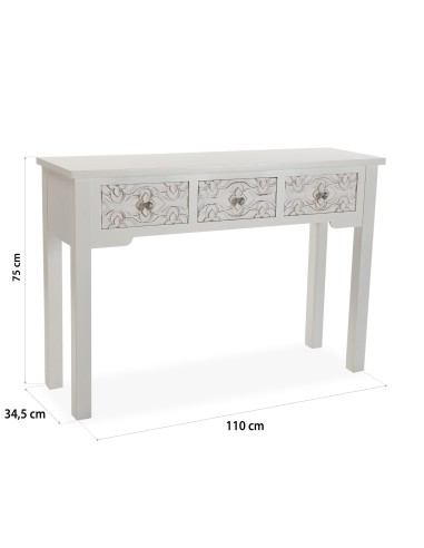 Mueble de entrada de madera blanco 3 cajones