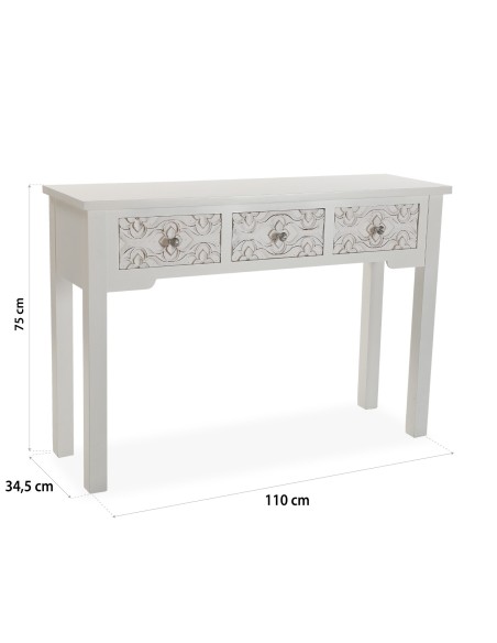 Mueble de entrada de madera blanco 3 cajones