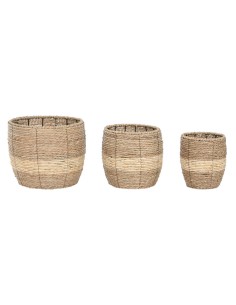 Juego de 3 maceteros de metal y fibra natural