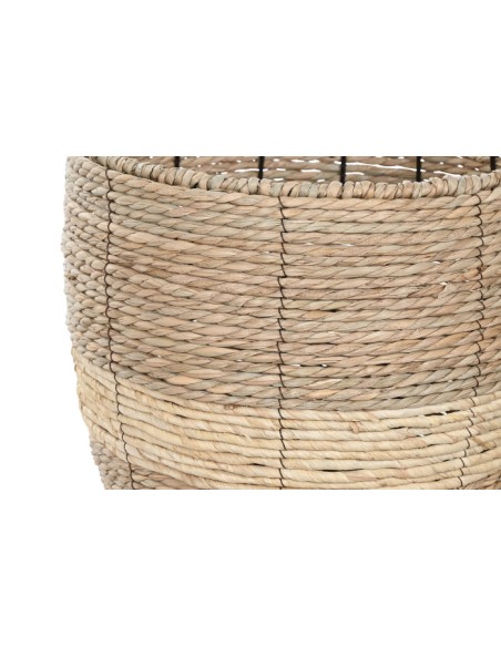 Juego de 3 maceteros de metal y fibra natural