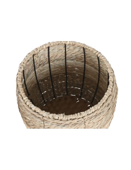 Juego de 3 maceteros de metal y fibra natural