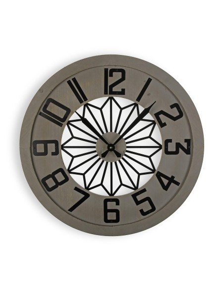 Reloj de pared gris de madera con diseño de estrella