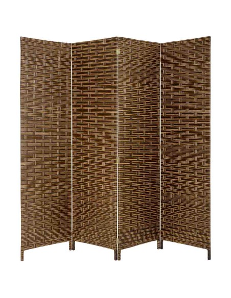 Biombo separador 4 hojas trenzado oscuro