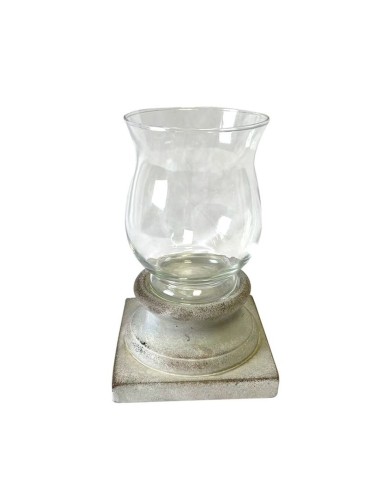 Portavela cristal con base de cemento pequeño