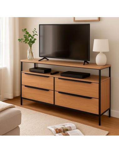 Mueble televisión con 4 cajones mas estante roble