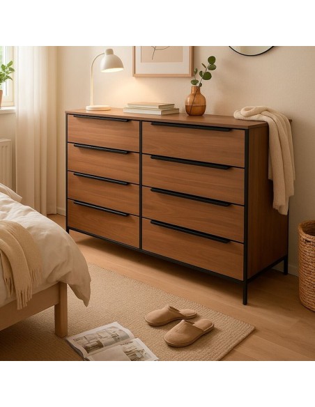Cómoda 8 cajones color roble