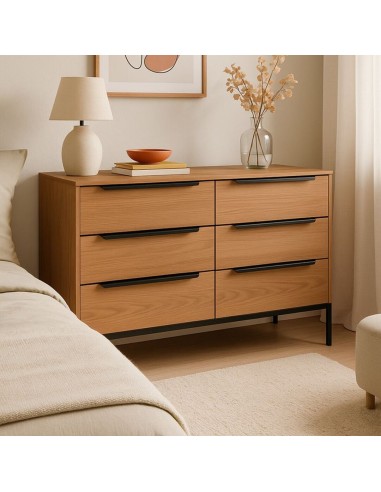 Cómoda 6 cajones color roble
