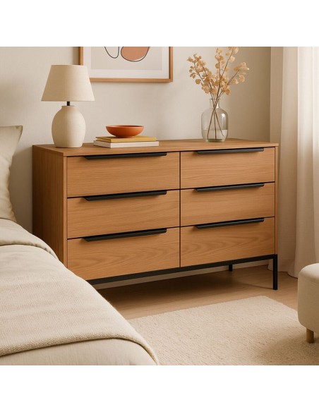 Cómoda 6 cajones color roble