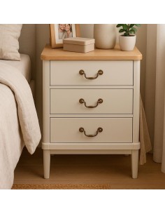 Mesita de noche 3 cajones crema 2