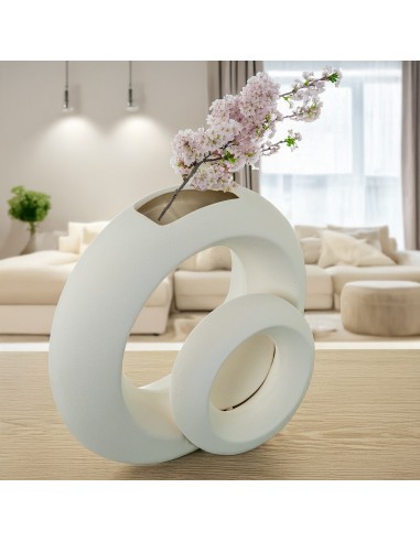 Jarrón cerámica doble aro en crema
