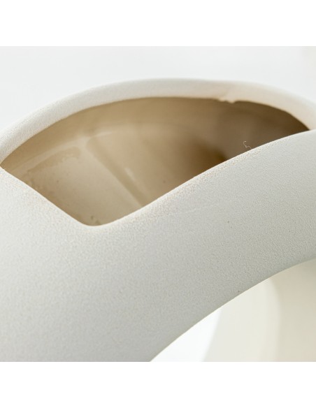 Jarrón cerámica doble aro en crema