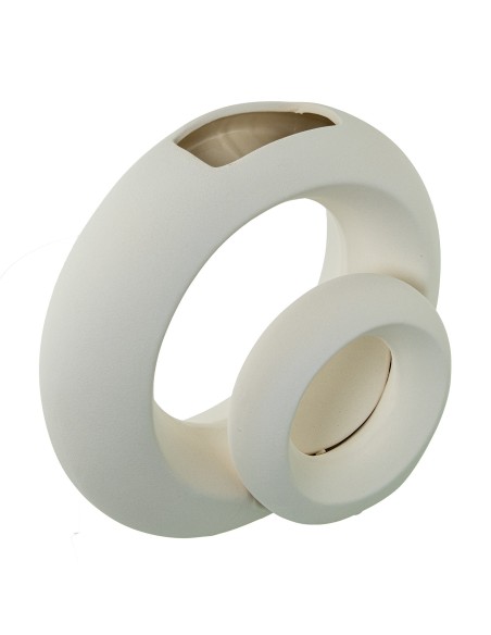 Jarrón cerámica doble aro en crema