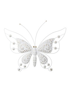 Decoración de metal mariposa blanca