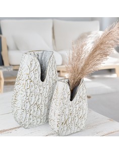 Jarrón metal blanco/oro grande 2