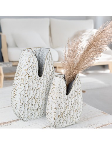 Jarrón metal blanco/oro grande