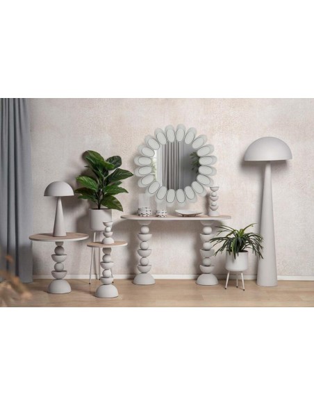 Consola de metal blanca con base madera