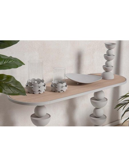 Consola de metal blanca con base madera