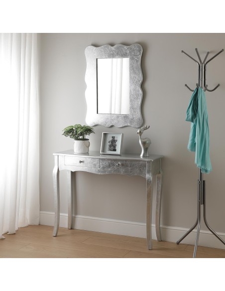 Espejo de madera plateado