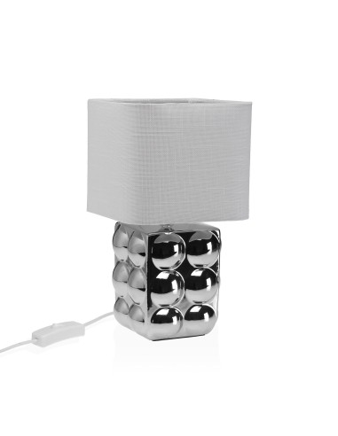 Lampara de cerámica en plata metalizada con pantalla