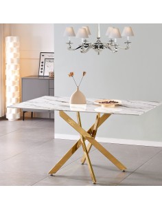 Mesa de comedor cristal patas en dorado 2