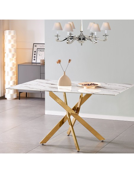 Mesa de comedor cristal patas en dorado