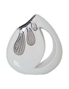 Jarrón de cerámica blanco y plata
