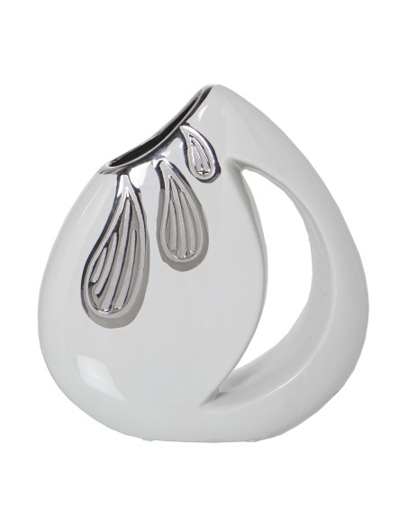 Jarrón de cerámica blanco y plata