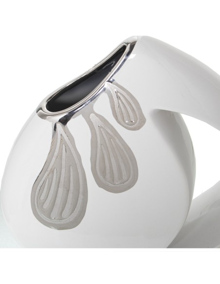 Jarrón de cerámica blanco y plata