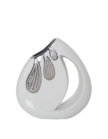 Jarrón cerámica blanco y plata pequeño