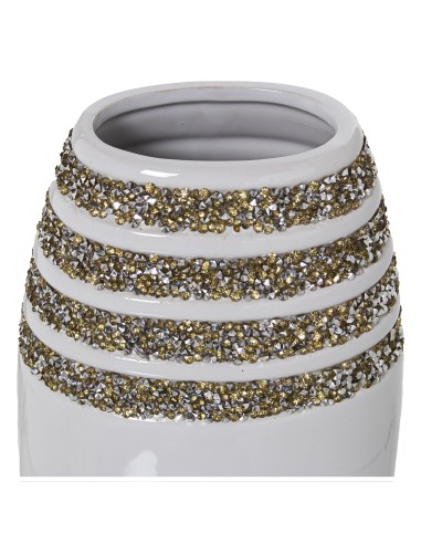 Jarrón de cerámica blanco con cristales