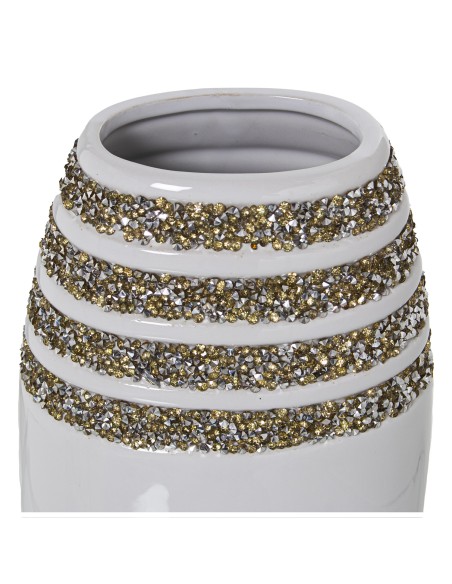 Jarrón de cerámica blanco con cristales