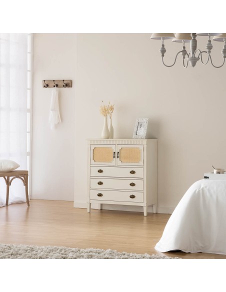 Cómoda de madera 2 puertas y 3 cajones