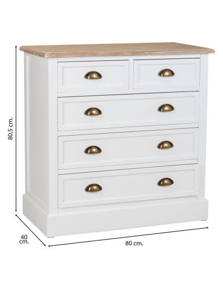 Cómoda de madera blanca 5 cajones