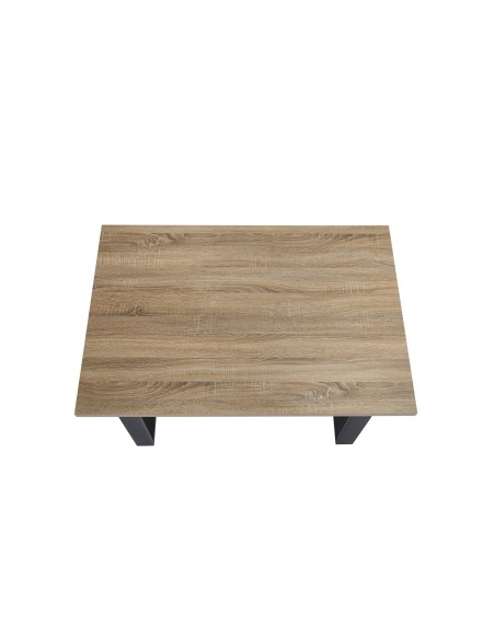 Mesa de madera rectangular con patas negras