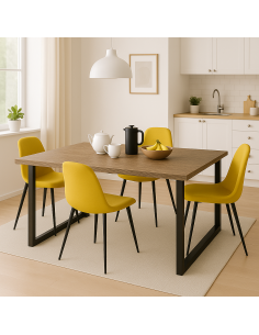 Mesa de madera rectangular con patas negras