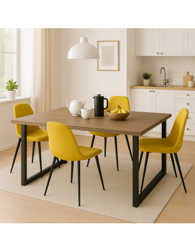 Mesa de madera rectangular con patas negras