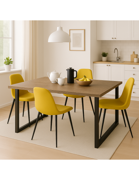 Mesa de madera rectangular con patas negras