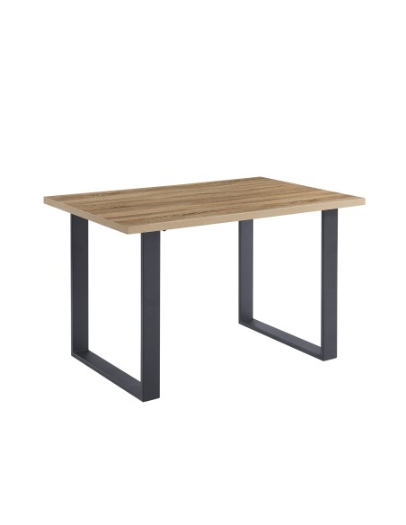 Mesa de madera rectangular con patas negras