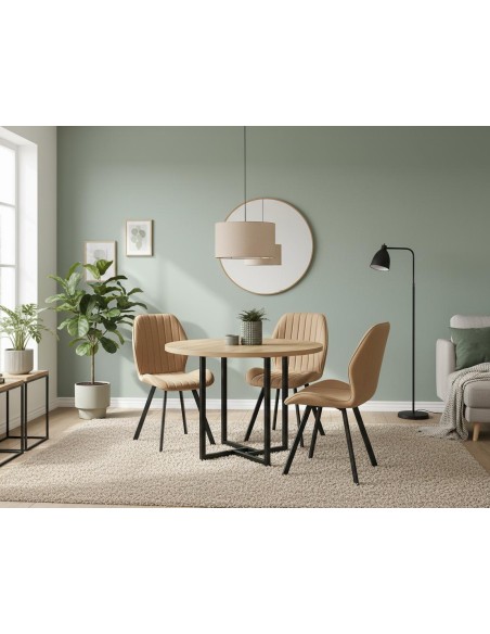 Mesa redonda de madera con patas negras