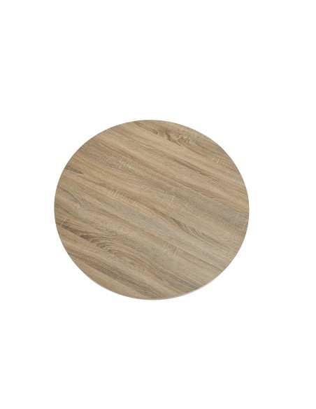 Mesa redonda de madera con patas negras