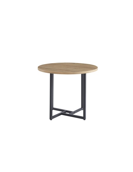 Mesa redonda de madera con patas negras