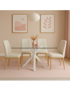 Mesa stacy cristal con patas blancas