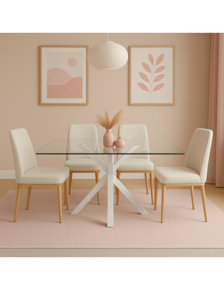 Mesa stacy cristal con patas blancas