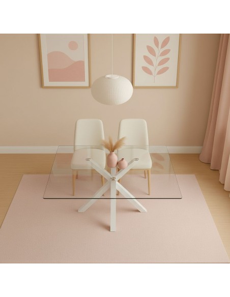 Mesa stacy cristal con patas blancas