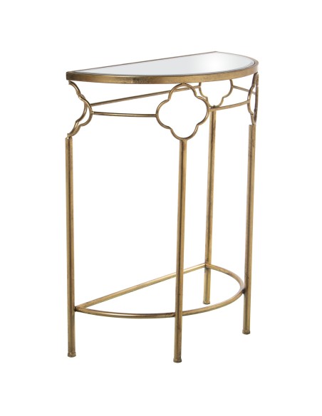 Consola de entrada de metal dorada con espejo