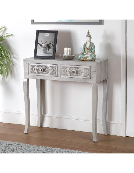 Consola de entrada gris con 2 cajones
