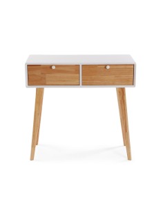 Consola de madera blanca y natural 2 cajones 2