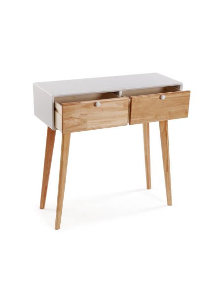 Consola de madera blanca y natural 2 cajones