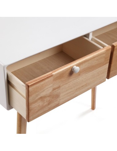 Consola de madera blanca y natural 2 cajones